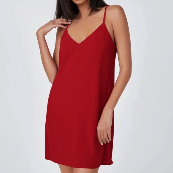 Dresses & Skirts - V neck cami strap mini sheath dress red
